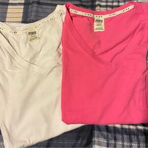 PINK Victoria's Secret Short Sleeve Tees - White and Pink
